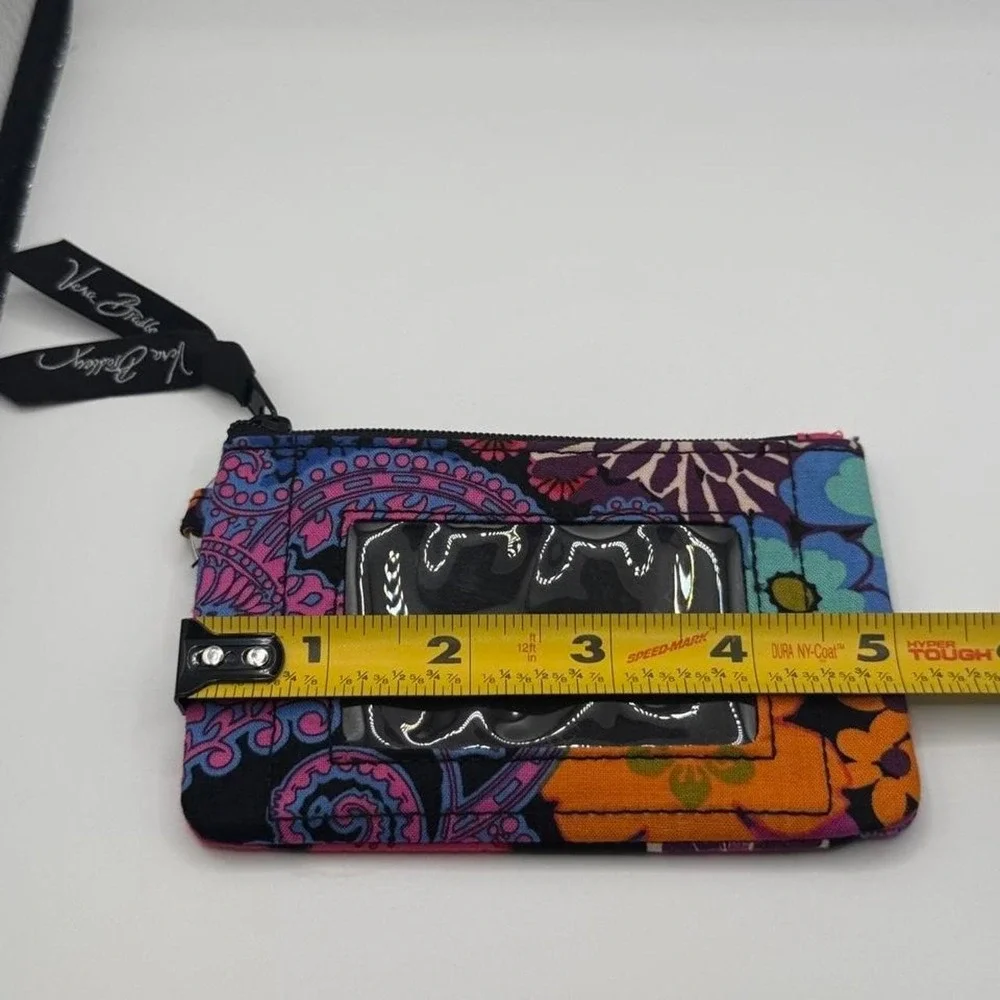 Vera Bradley Mod Pink Zip ID Case Coin Purse Key Ring Wallet Retired Floral